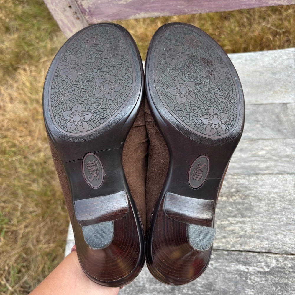 Brown Suede Tooled Leather Paisley Round Toe Slip On Regency Mules Size 7W - Picture 7 of 10